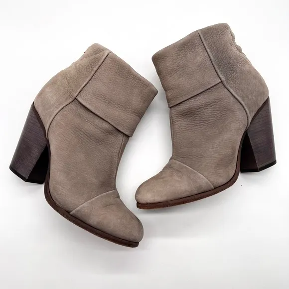 RAG &amp; BONE Boots Womens 38 Taupe Suede Nubuck Newbury Stacked Heel Ankle Bootie