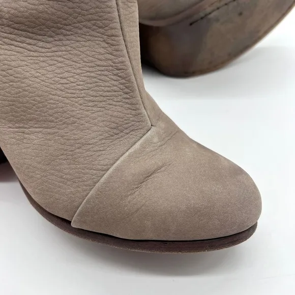 RAG &amp; BONE Boots Womens 38 Taupe Suede Nubuck Newbury Stacked Heel Ankle Bootie