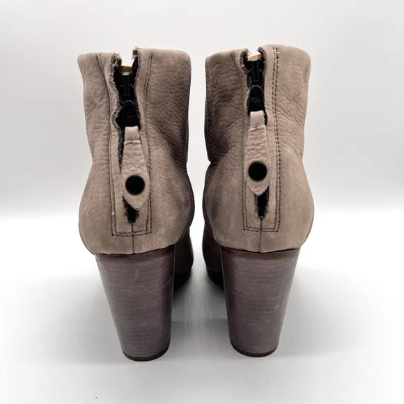 RAG &amp; BONE Boots Womens 38 Taupe Suede Nubuck Newbury Stacked Heel Ankle Bootie