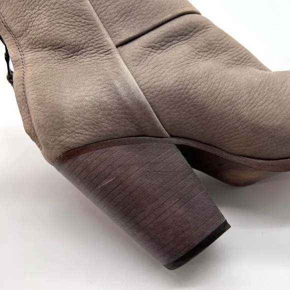 RAG &amp; BONE Boots Womens 38 Taupe Suede Nubuck Newbury Stacked Heel Ankle Bootie