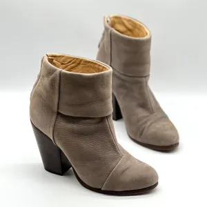 RAG &amp; BONE Boots Womens 38 Taupe Suede Nubuck Newbury Stacked Heel Ankle Bootie