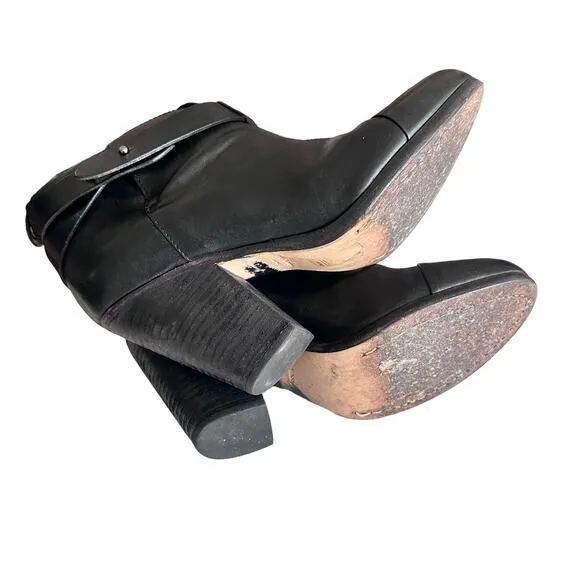 rag‎ &amp; bone Harrow Black Leather Belted Ankle Boots size 37size 37