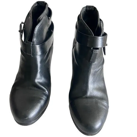 rag‎ &amp; bone Harrow Black Leather Belted Ankle Boots size 37size 37