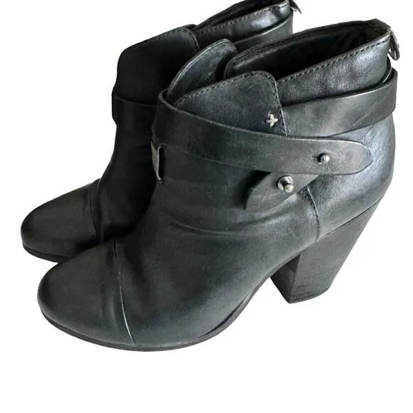 rag‎ &amp; bone Harrow Black Leather Belted Ankle Boots size 37size 37
