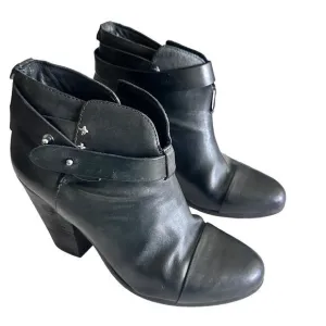 rag‎ &amp; bone Harrow Black Leather Belted Ankle Boots size 37size 37