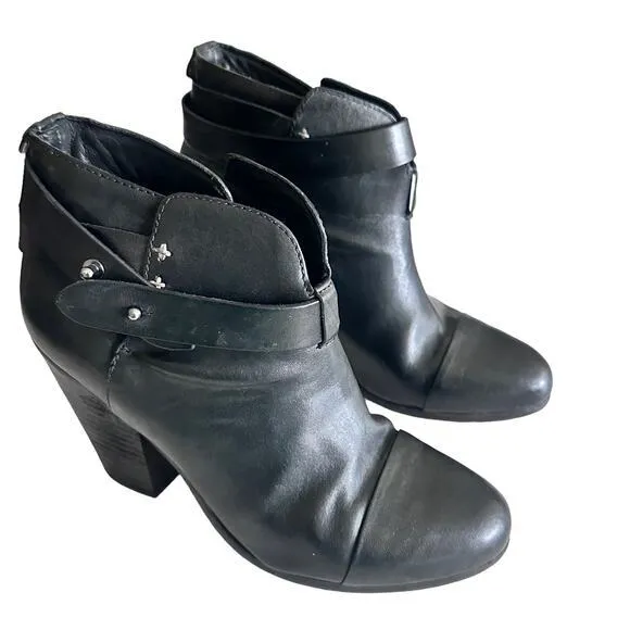 rag‎ &amp; bone Harrow Black Leather Belted Ankle Boots size 37size 37