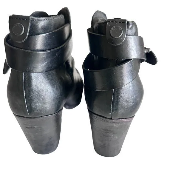rag‎ &amp; bone Harrow Black Leather Belted Ankle Boots size 37size 37