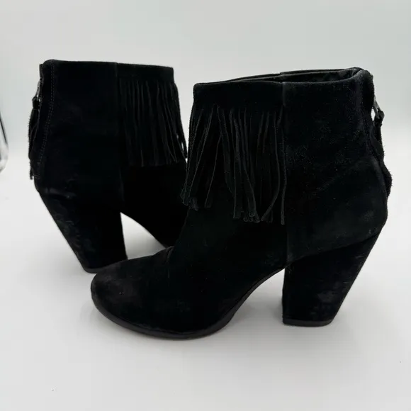 Rag &amp; Bone Newbury Fringe Suede Western Rodeo Heeled Ankle Boots Booties 8.5