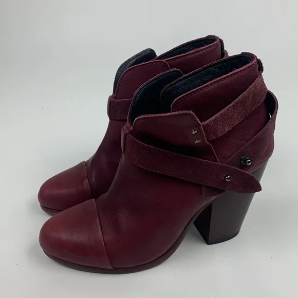 Rag &amp; Bone NY leather heeled  Burgundy Ankle Boots booties Size 36.5 Adjustable
