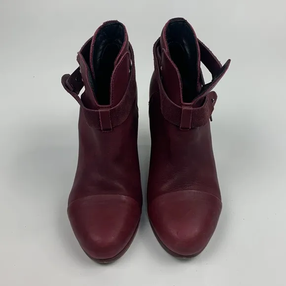 Rag &amp; Bone NY leather heeled  Burgundy Ankle Boots booties Size 36.5 Adjustable