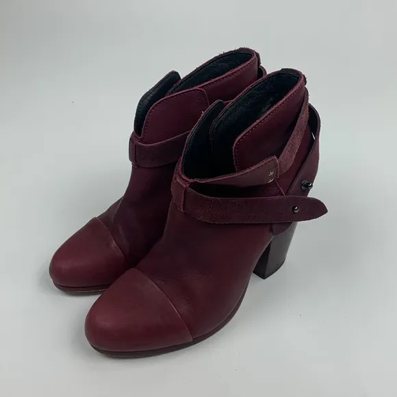 Rag &amp; Bone NY leather heeled  Burgundy Ankle Boots booties Size 36.5 Adjustable
