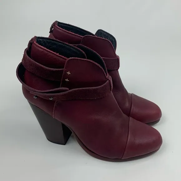 Rag &amp; Bone NY leather heeled  Burgundy Ankle Boots booties Size 36.5 Adjustable