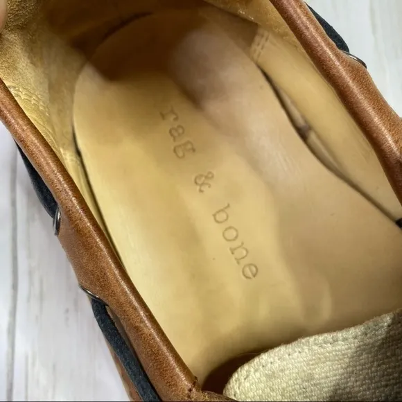 Rag &amp; Bone Preston Brown Leather Cream Canvas Boat Shoes