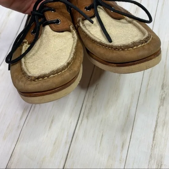 Rag &amp; Bone Preston Brown Leather Cream Canvas Boat Shoes