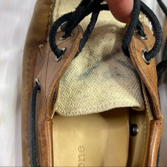 Rag &amp; Bone Preston Brown Leather Cream Canvas Boat Shoes