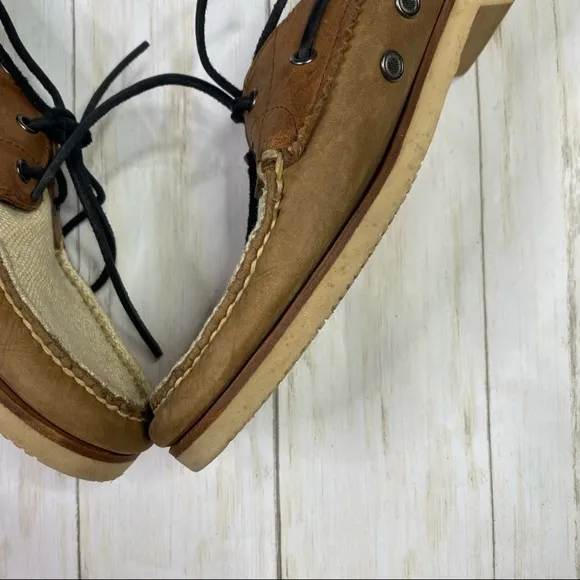Rag &amp; Bone Preston Brown Leather Cream Canvas Boat Shoes