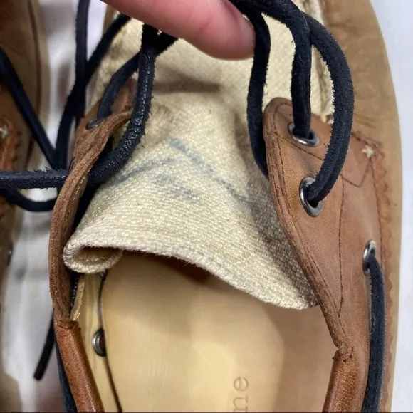 Rag &amp; Bone Preston Brown Leather Cream Canvas Boat Shoes