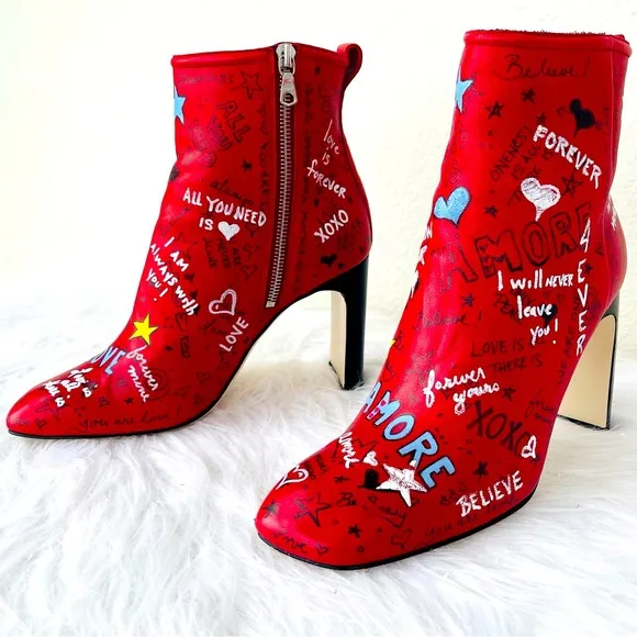 Rag &amp; Bone Red Leather Amore /,Love Ankle Boots | Booties Size 38.5