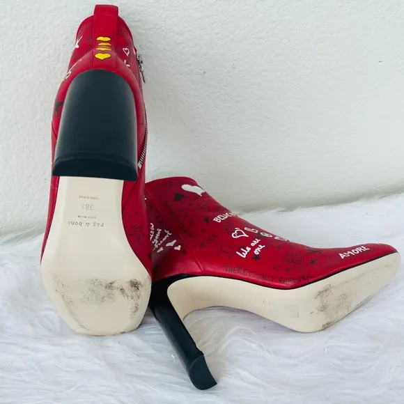 Rag &amp; Bone Red Leather Amore /,Love Ankle Boots | Booties Size 38.5