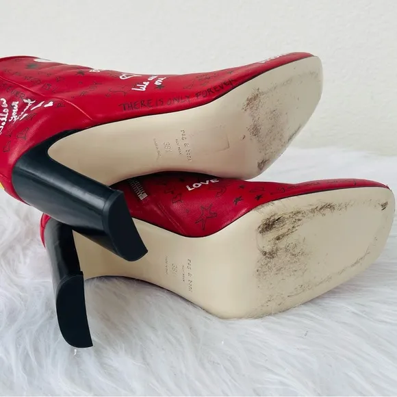 Rag &amp; Bone Red Leather Amore /,Love Ankle Boots | Booties Size 38.5