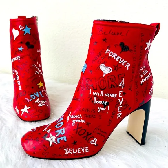 Rag &amp; Bone Red Leather Amore /,Love Ankle Boots | Booties Size 38.5
