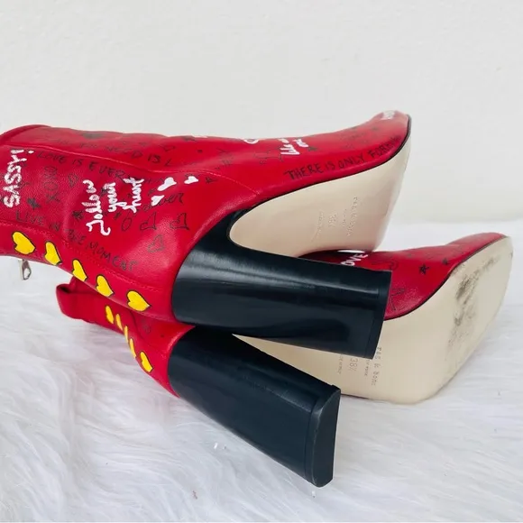 Rag &amp; Bone Red Leather Amore /,Love Ankle Boots | Booties Size 38.5