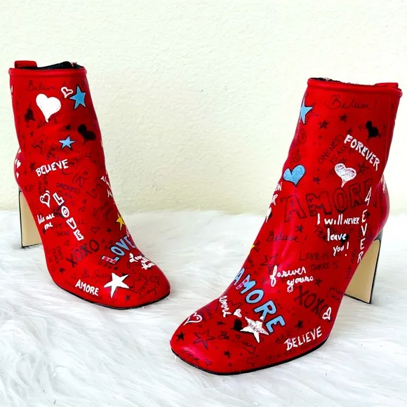 Rag &amp; Bone Red Leather Amore /,Love Ankle Boots | Booties Size 38.5