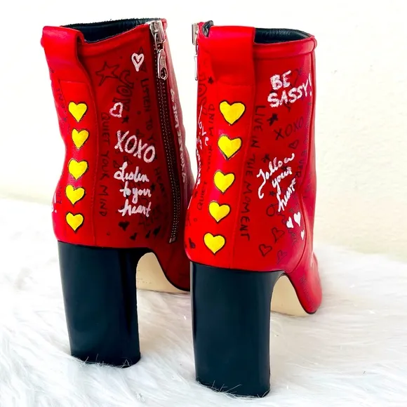 Rag &amp; Bone Red Leather Amore /,Love Ankle Boots | Booties Size 38.5