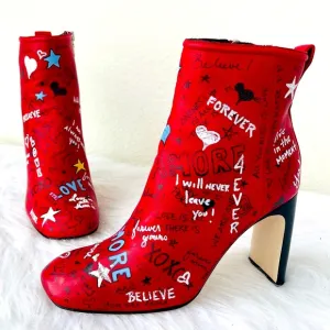 Rag &amp; Bone Red Leather Amore /,Love Ankle Boots | Booties Size 38.5