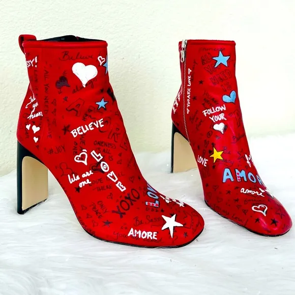 Rag &amp; Bone Red Leather Amore /,Love Ankle Boots | Booties Size 38.5