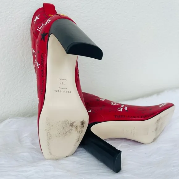 Rag &amp; Bone Red Leather Amore /,Love Ankle Boots | Booties Size 38.5