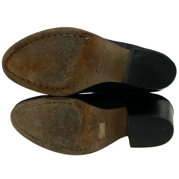 Rag &amp; Bone Womens Shoes Devon Boots Sz 5 Black Leather Ankle Heeled Suede Sleek