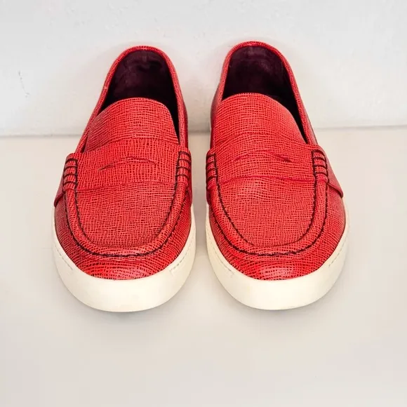 Rag and Bone Colby Red Leather Slip On Penny Loafer Style Sneaker Shoes Size 9.5