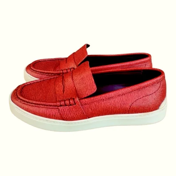 Rag and Bone Colby Red Leather Slip On Penny Loafer Style Sneaker Shoes Size 9.5