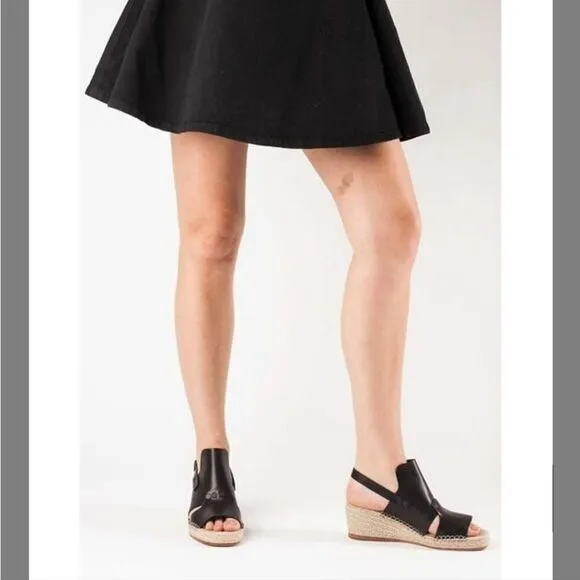 Rag and bone black leather Sayre ll espadrille woven wedges