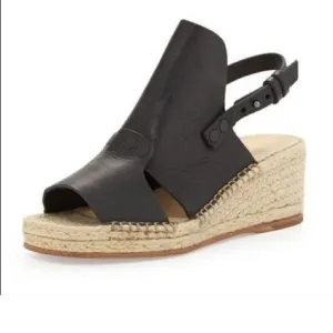 Rag and bone black leather Sayre ll espadrille woven wedges