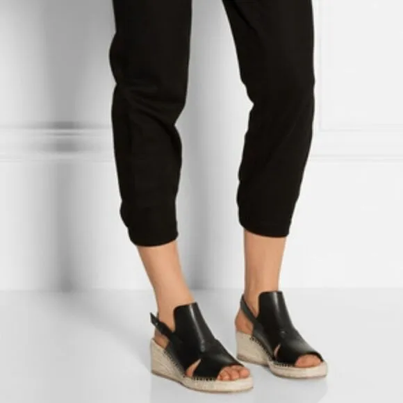 Rag and bone black leather Sayre ll espadrille woven wedges