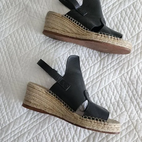 Rag and bone black leather Sayre ll espadrille woven wedges