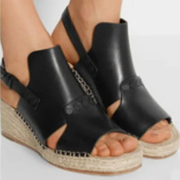 Rag and bone black leather Sayre ll espadrille woven wedges