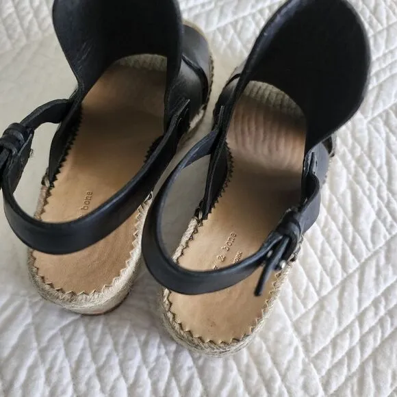 Rag and bone black leather Sayre ll espadrille woven wedges