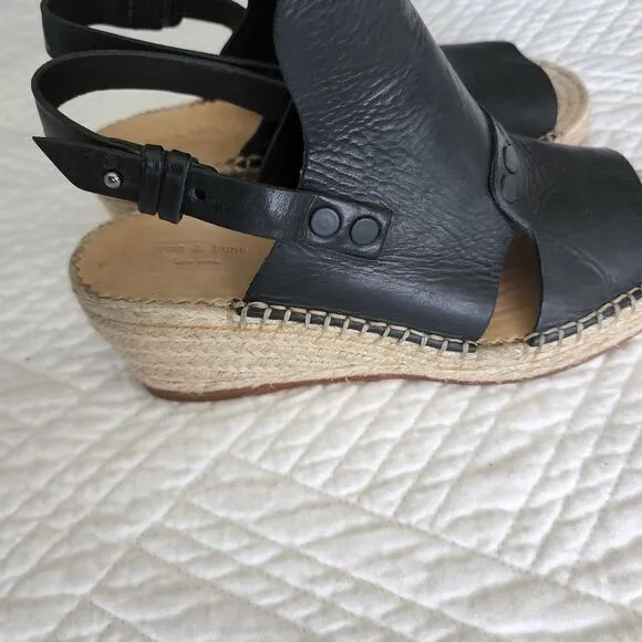 Rag and bone black leather Sayre ll espadrille woven wedges