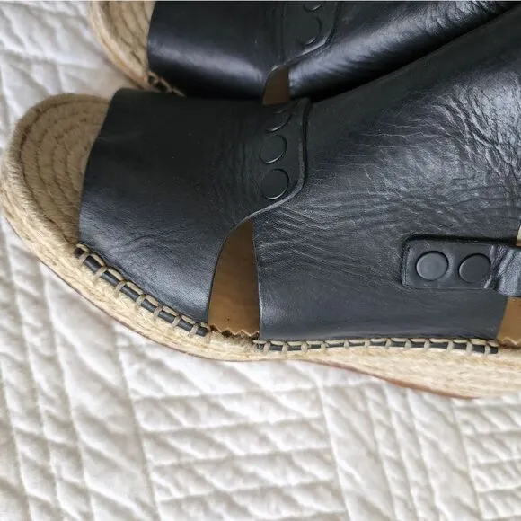 Rag and bone black leather Sayre ll espadrille woven wedges