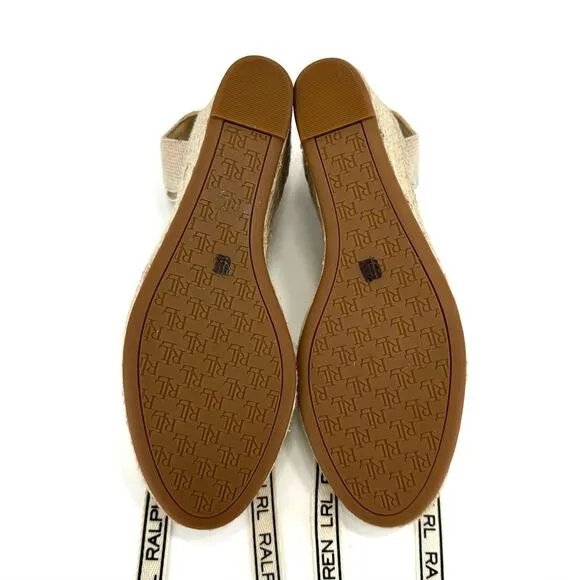 RALPH LAUREN &quot;PAISLEE&quot; OFF WHITE LEATHER CLOSED-TOE ESPADRILLE PLATFORM SANDAL🆕
