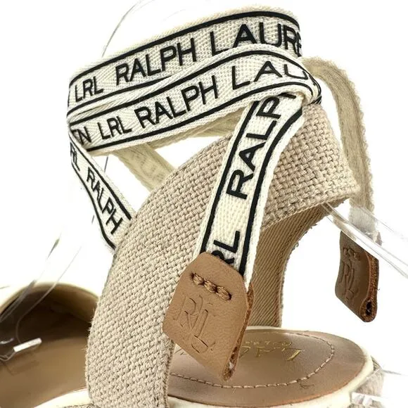 RALPH LAUREN &quot;PAISLEE&quot; OFF WHITE LEATHER CLOSED-TOE ESPADRILLE PLATFORM SANDAL🆕