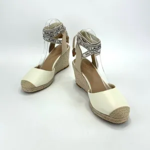 RALPH LAUREN &quot;PAISLEE&quot; OFF WHITE LEATHER CLOSED-TOE ESPADRILLE PLATFORM SANDAL🆕