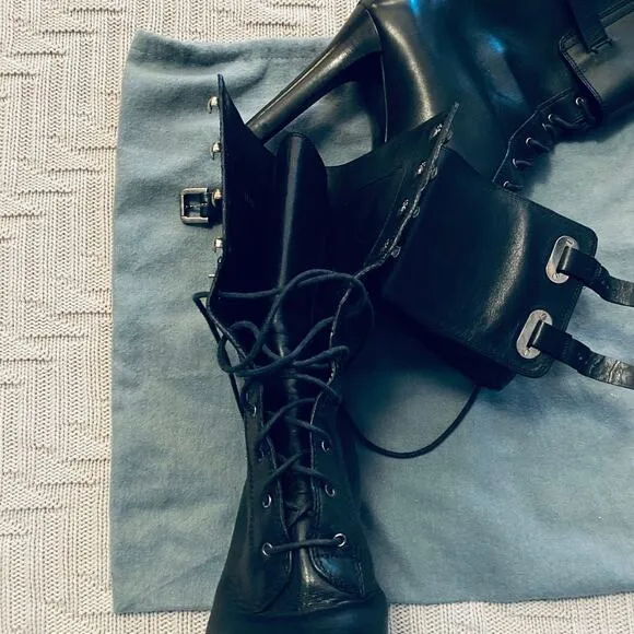 Ralph Lauren black leather heeled boots