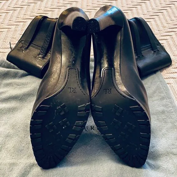 Ralph Lauren black leather heeled boots