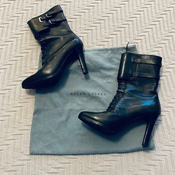 Ralph Lauren black leather heeled boots