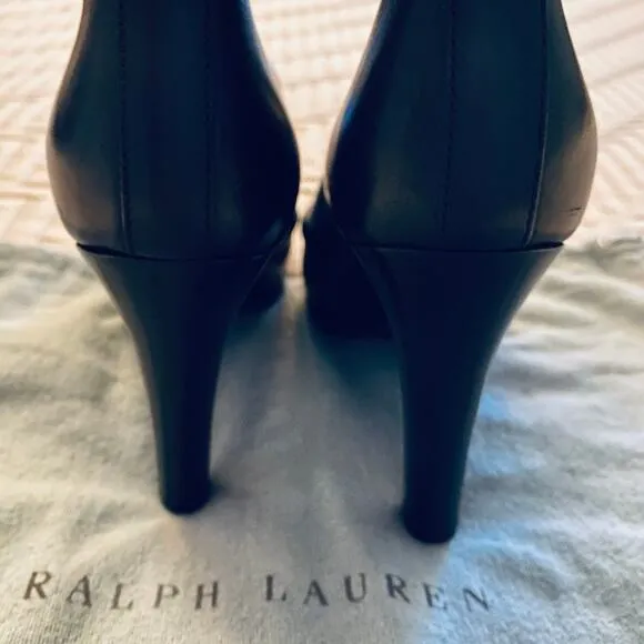 Ralph Lauren black leather heeled boots