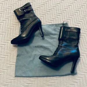 Ralph Lauren black leather heeled boots